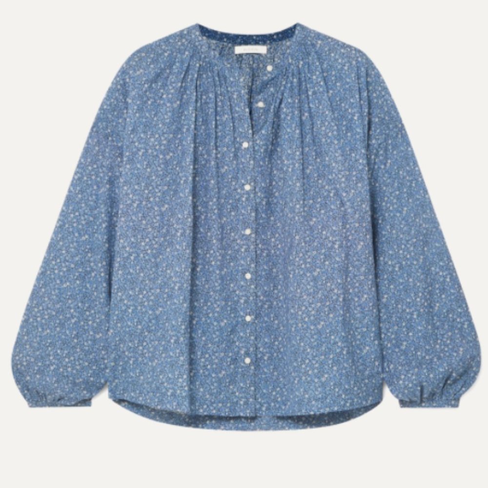 DÔEN Jane Floral Print Blouse In Blue Size XS